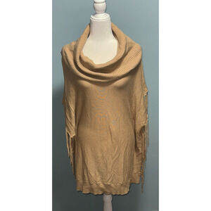 Michael Kors Women M Tunic Sweater Poncho Cowl Neck Fringe Autumn Essential Cozy